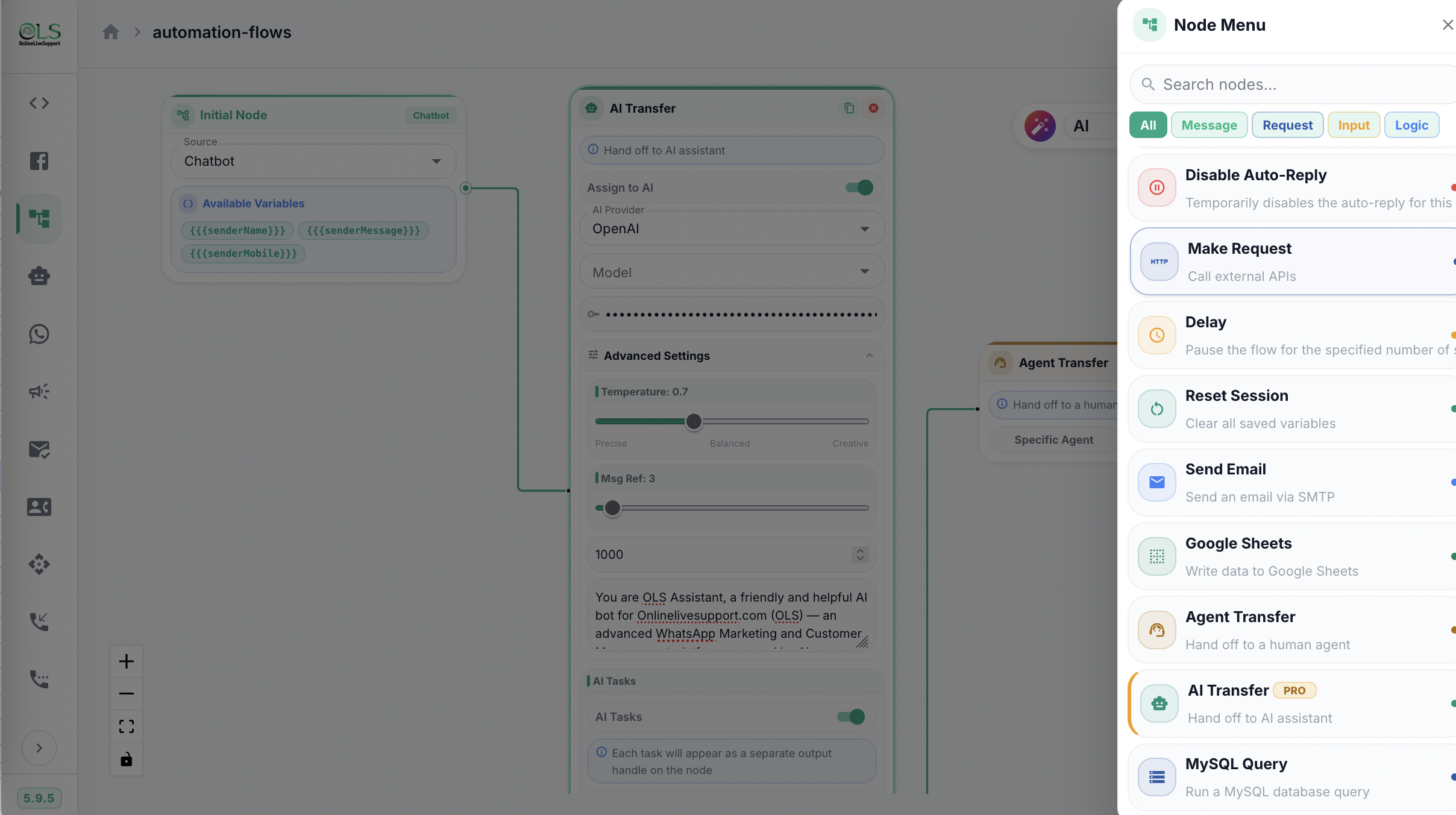 WhatsApp Visual Flow Builder Dashboard Automation