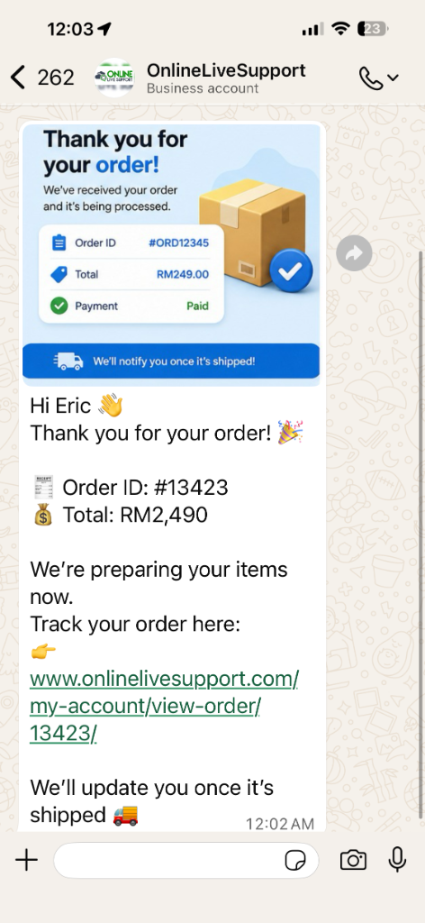 WooCommerce Order WhatsApp Confirmation