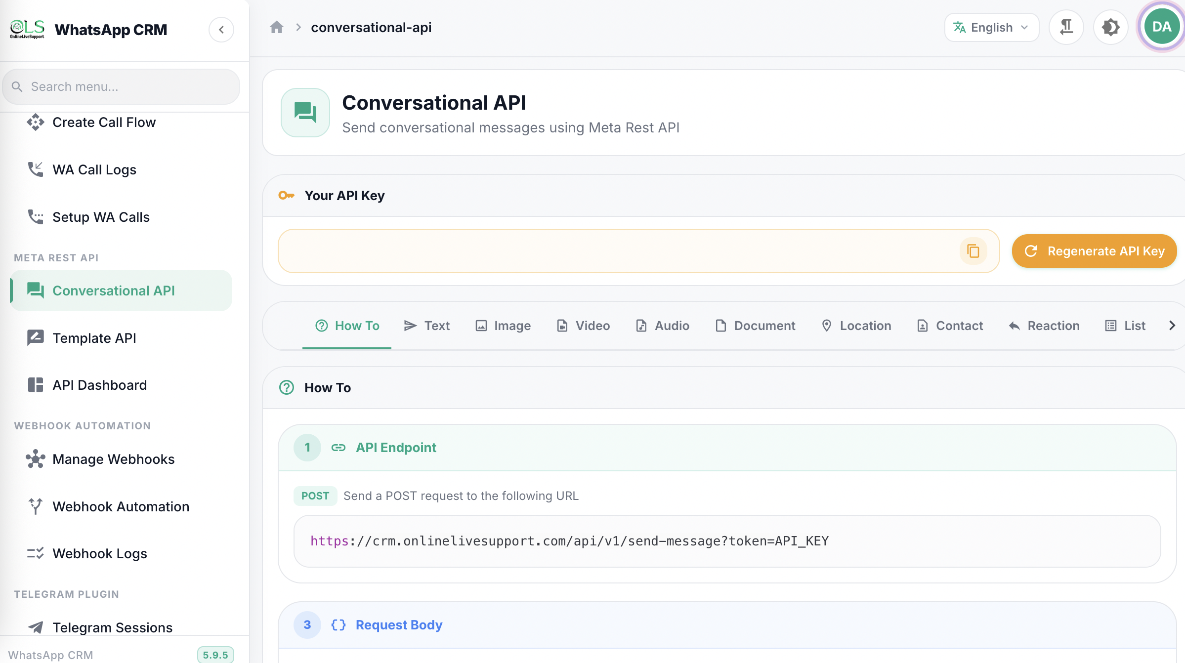 OnlineLiveSupport Conversational API Endpoint Capabilities