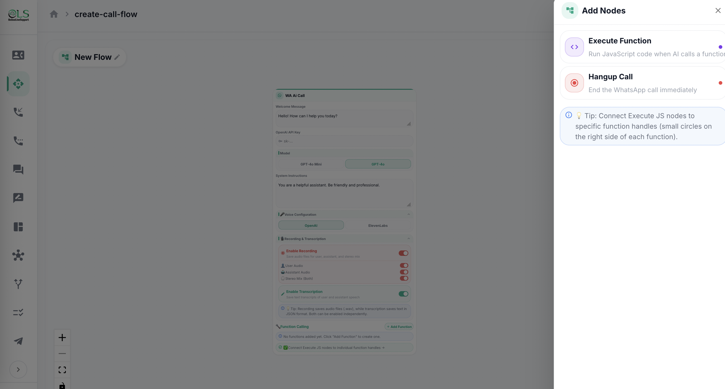 OnlineLiveSupport Create Call Flow Step 2