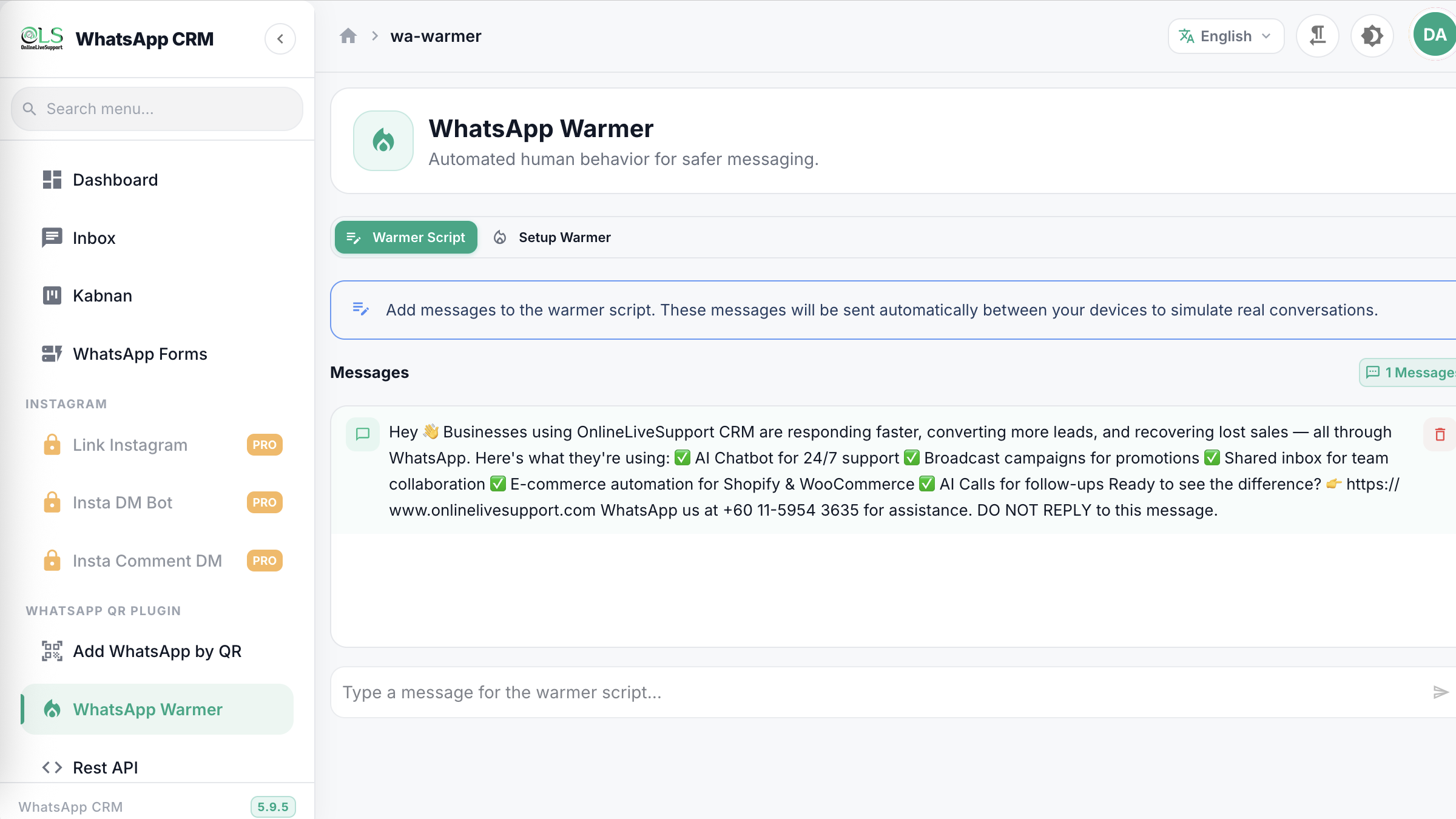 OnlineLiveSupport WhatsApp Warmer Step 2